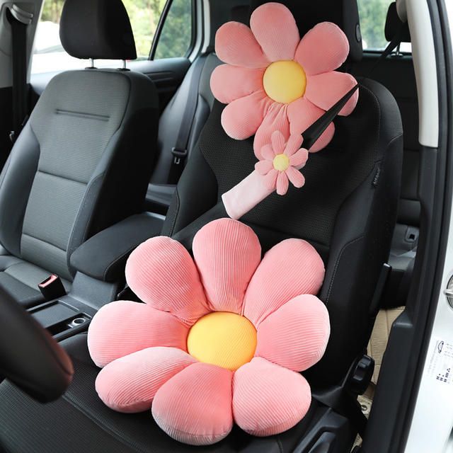 Soft Flower Car Neck & Waist Pillow with Safety Seat Belt Shoulder Pad