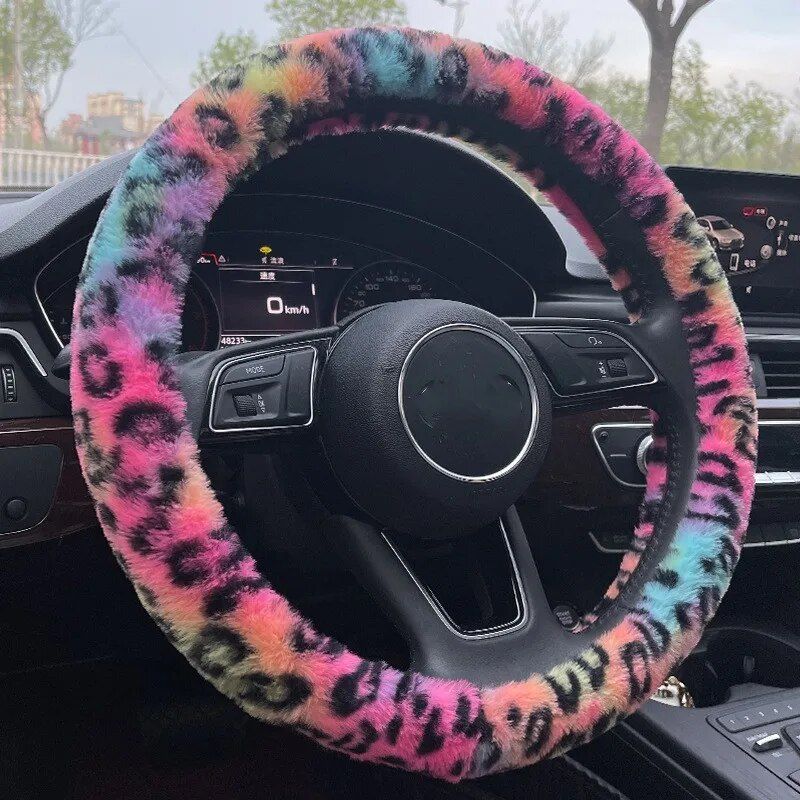 Universal Plush Leopard Car Steering Wheel Cover