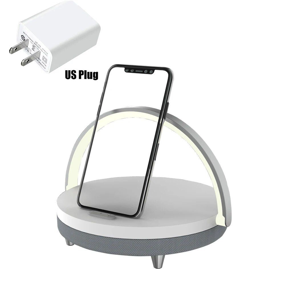3-in-1 Wooden Wireless Charger with LED Lamp & Bluetooth Speaker