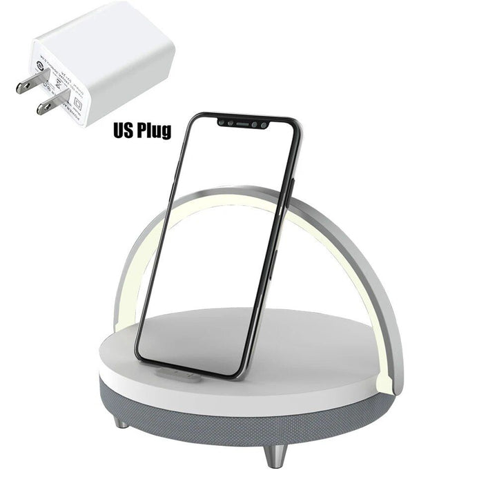 3-in-1 Wooden Wireless Charger with LED Lamp & Bluetooth Speaker