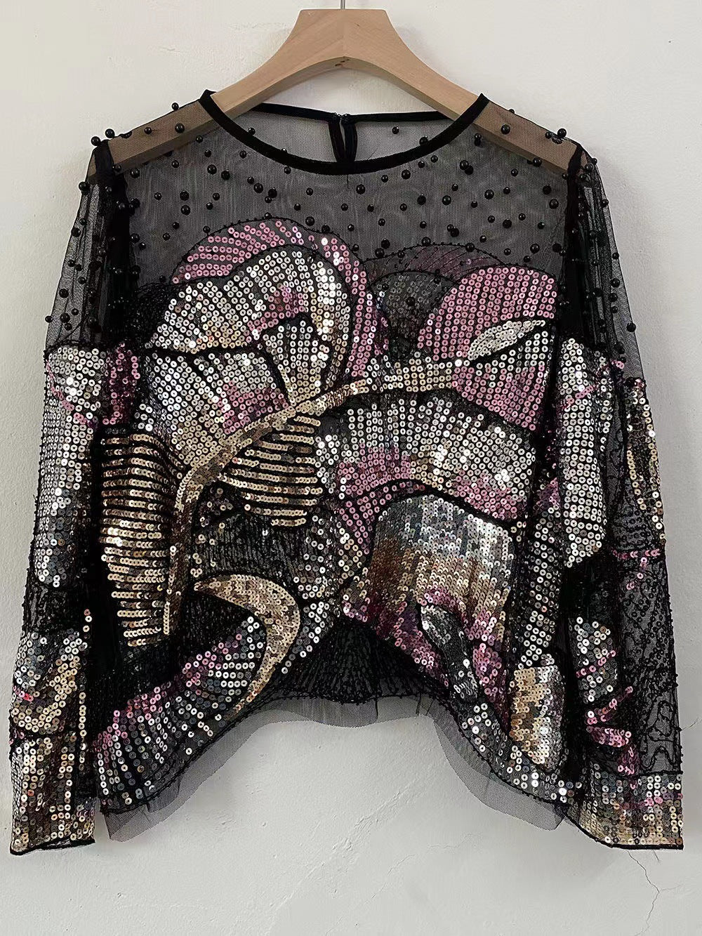 Light Luxury Beaded French Fashion Versatile Handmade Sequin Top