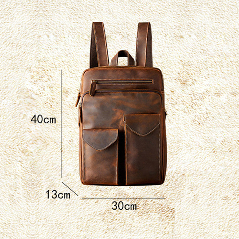 Men's Handmade Crazy Horse Leather Backpack