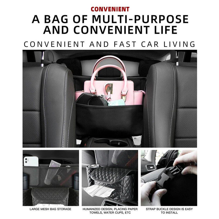 Luxurious Leather Car Seat Storage Bag with Drink Holders