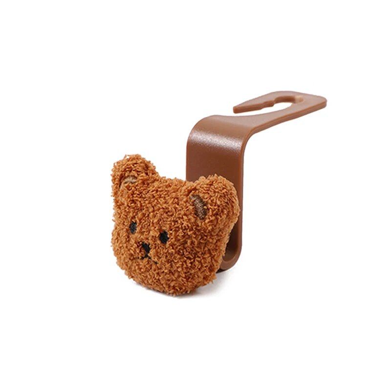 Cute Plush Bear Car Seat Back Hook with Decorative Pendant