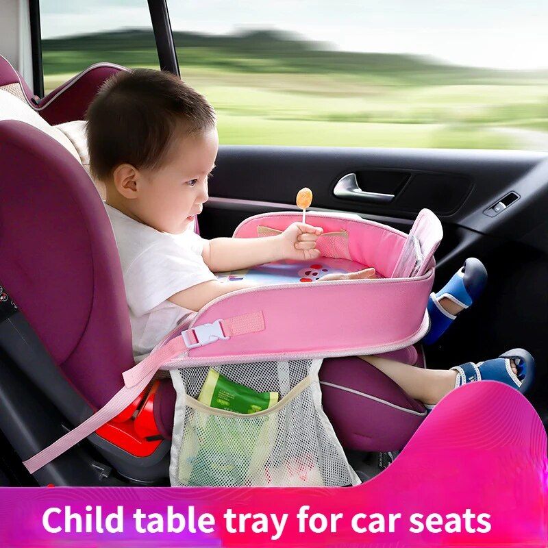 Kid's Foldable Travel Tray - Activity & Play Car Seat Organizer with Device Holder