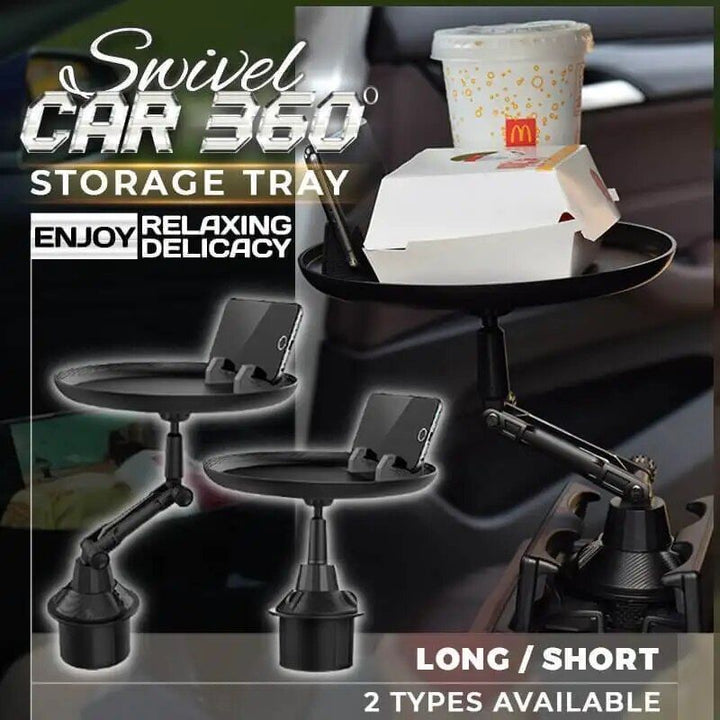 360° Swivel Car Storage Tray with Folding Dining Table & Drink Holder