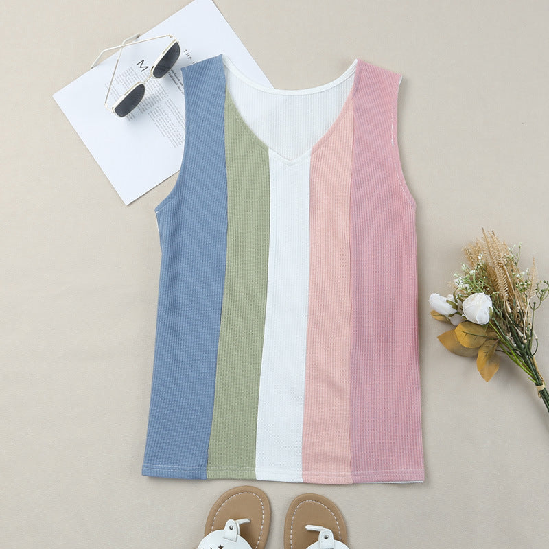 Waffle Contrast Color Top Women's Sleeveless Vest Women