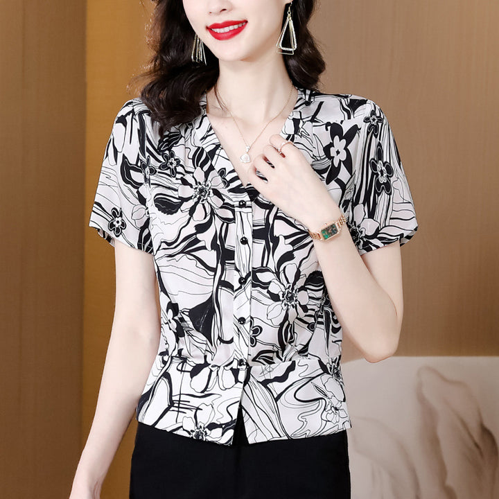 Silk Shirt Women's Short Sleeved