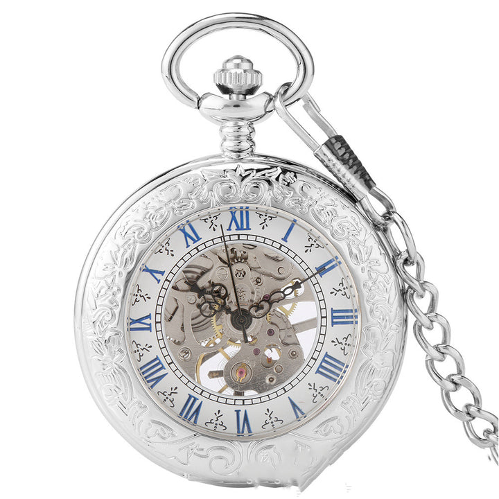 Creative Fashion Transparent Flip Roman Digital Manual Manipulator Pocket Watch