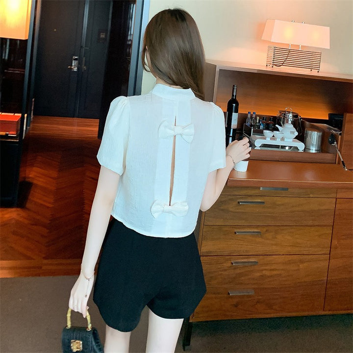 Chinese Style Buckle Short Top Women's Summer Shirt