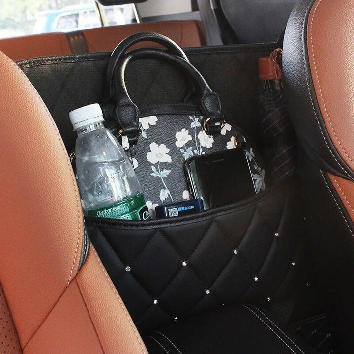 Luxury Crystal Rhinestone Car Seat Organizer with Multi-Pockets