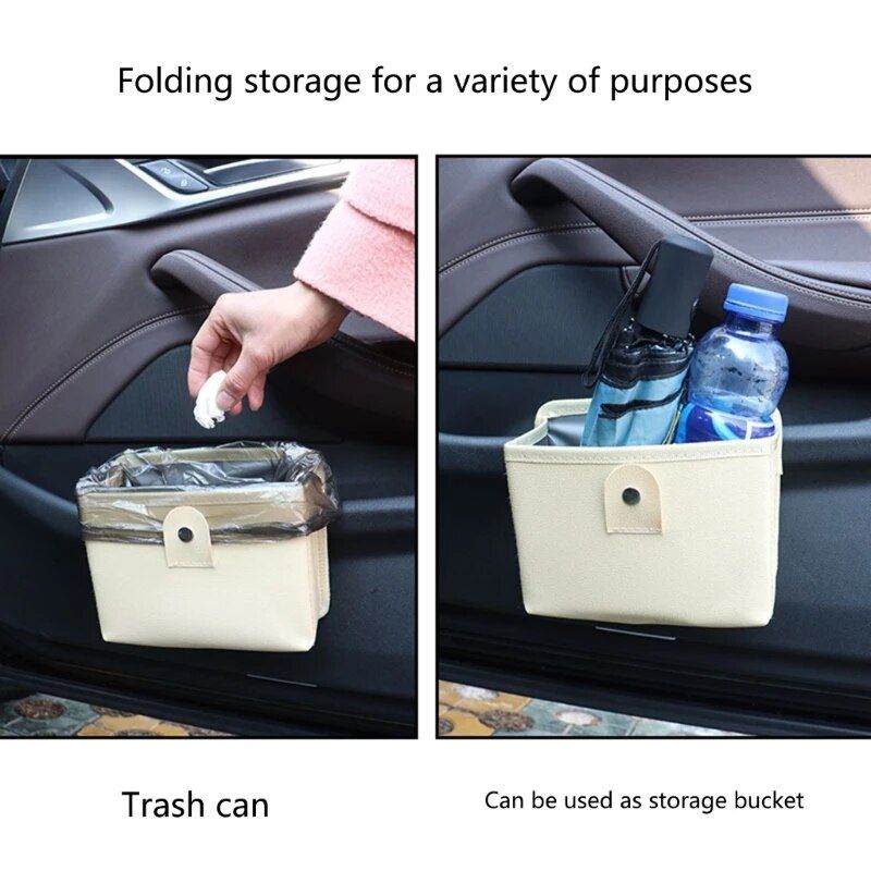 Luxury Leather Car Trash Bag with Organizer