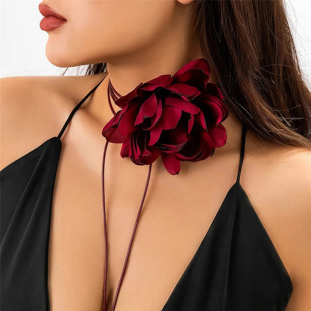 Exaggerated Big Rose Flower Choker Necklace for Women