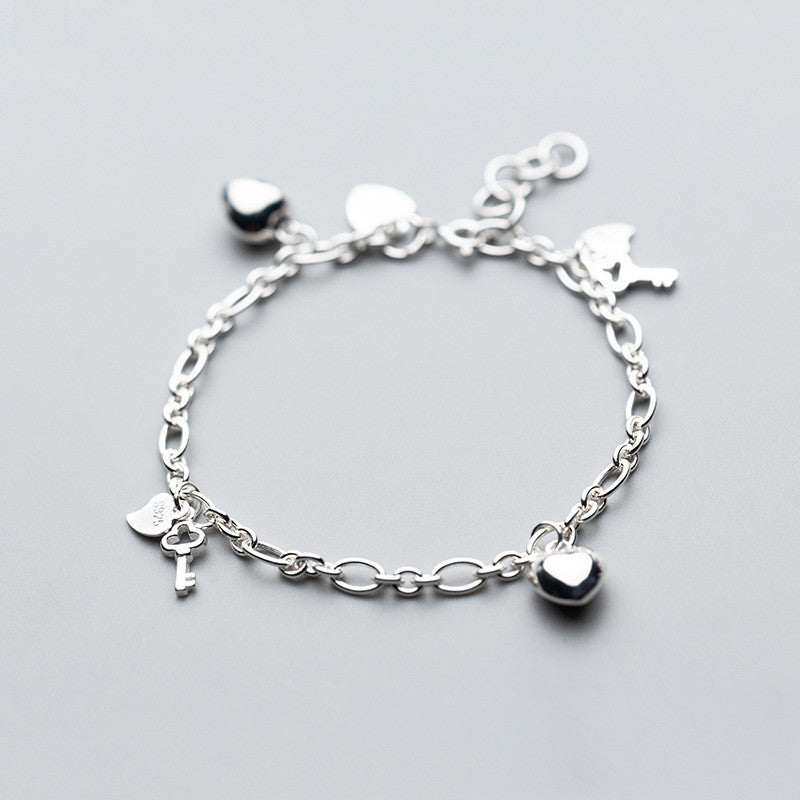 S925 Silver Women's Key Bracelet Heart Shaped Women