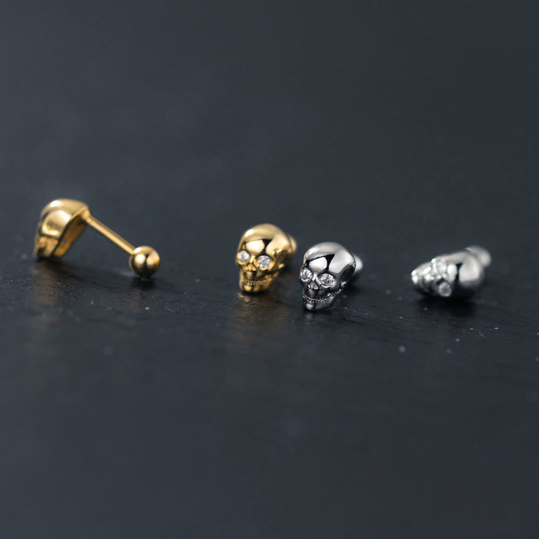 925 Sterling Silver Gilded Skull Earrings