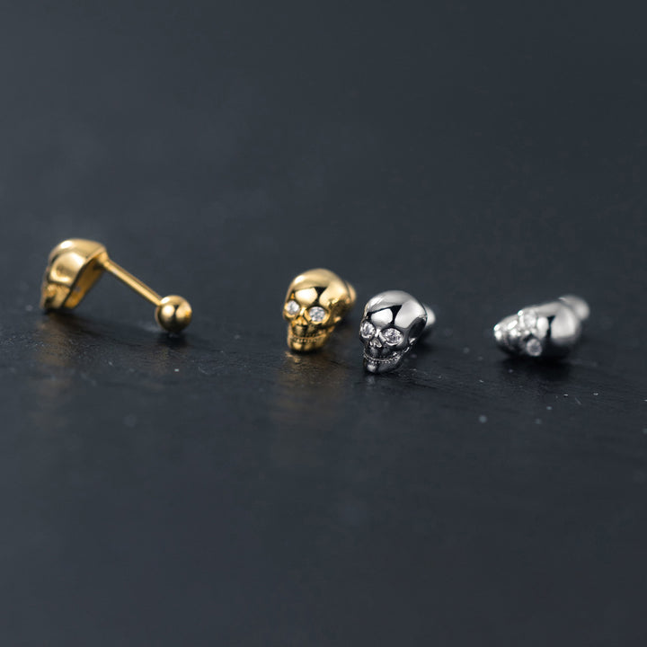 925 Sterling Silver Gilded Skull Earrings