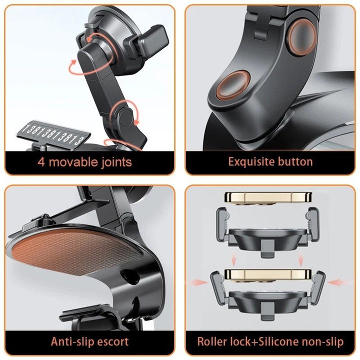 360° Rotating Universal Car Phone Holder with Multi-Placement and Anti-Slip Grip