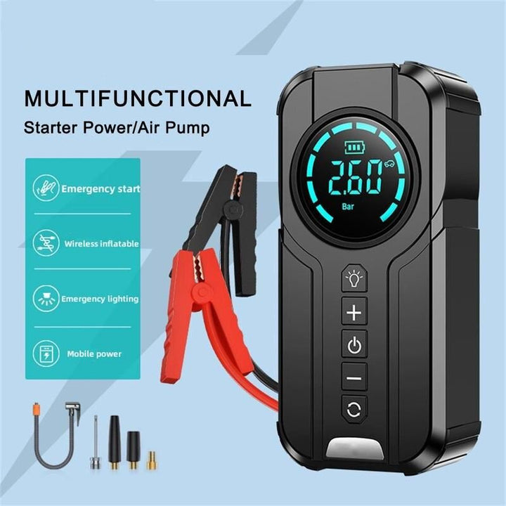 Multi-Function Portable Car Jump Starter with Air Compressor, Power Bank, and Emergency Light