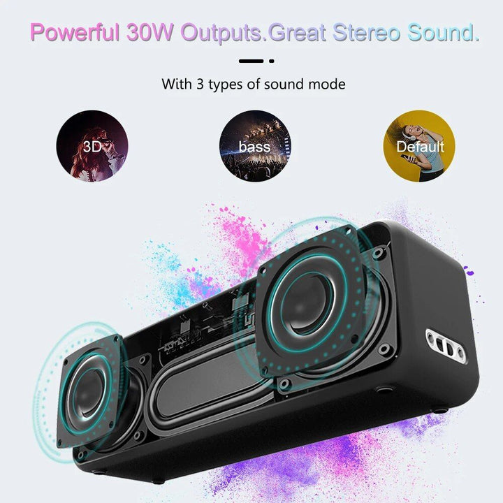 30W High-Power Portable Bluetooth 5.0 Speaker: Waterproof, Super Bass, TWS Stereo, USB-C, Long Battery Life