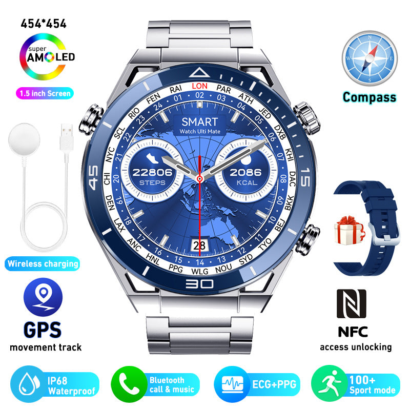 ECG PPG Bluetooth Calling Compass GPS Wireless Charger Smart Watch