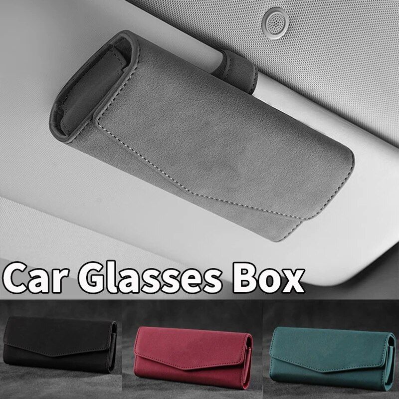 Universal Leather Car Sun Visor Sunglasses Case with Card Holder