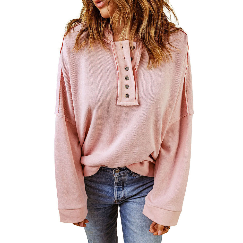 Leisure Loose Patchwork Drop-shoulder Long-sleeve Sweatshirt Women Winter Thicken Solid Color Hoodie