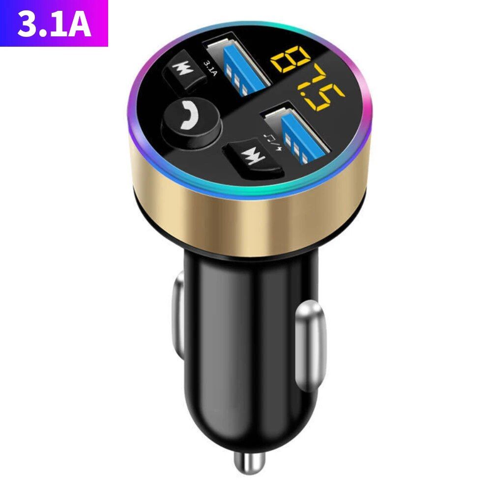 Bluetooth 5.0 Car FM Transmitter with Dual USB PD Charging & LED Backlit MP3 Player