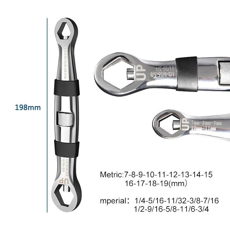 Universal Dual-Head 23-in-1 Adjustable Wrench - Metric & Imperial, 7-19MM Ratchet Spanner