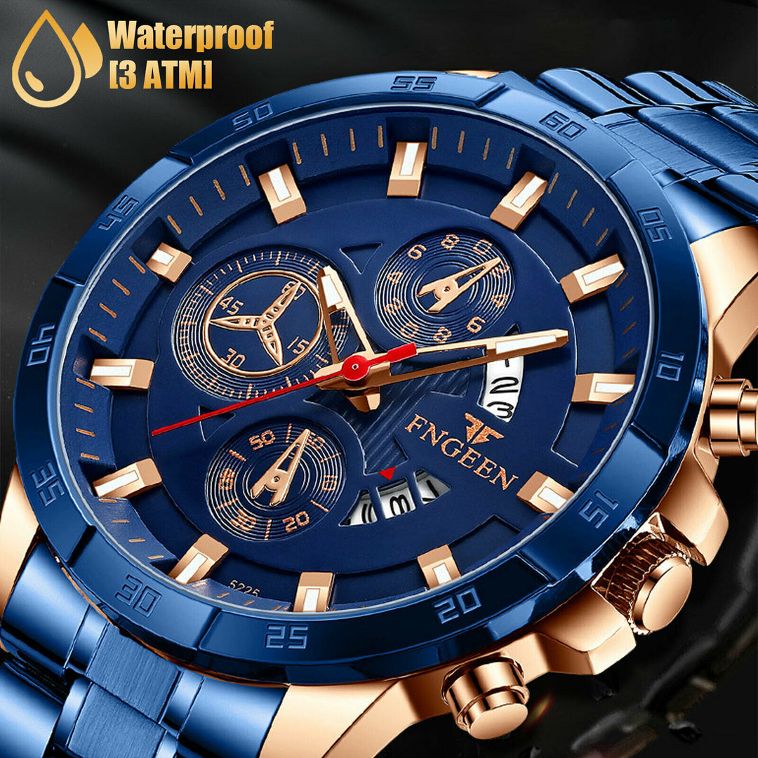 Men's Watch Stainless Steel Quartz Classic Business Wristwatch For Men - Blue