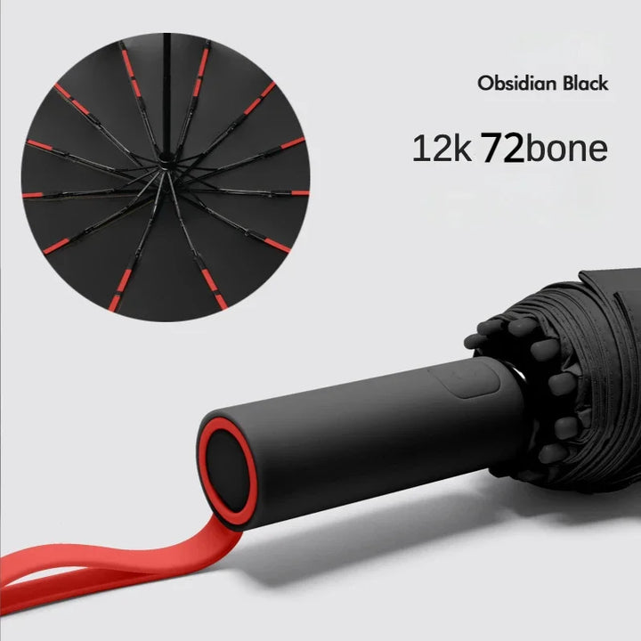 Fully Automatic Folding Umbrella - Windproof, Sunproof, and Waterproof with 72 Fiberglass Bones