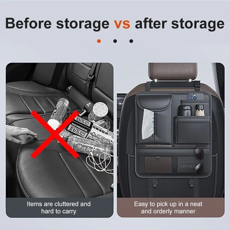 Universal Car Seat Back Organizer with Multi-Pockets & Anti-Kick Pad