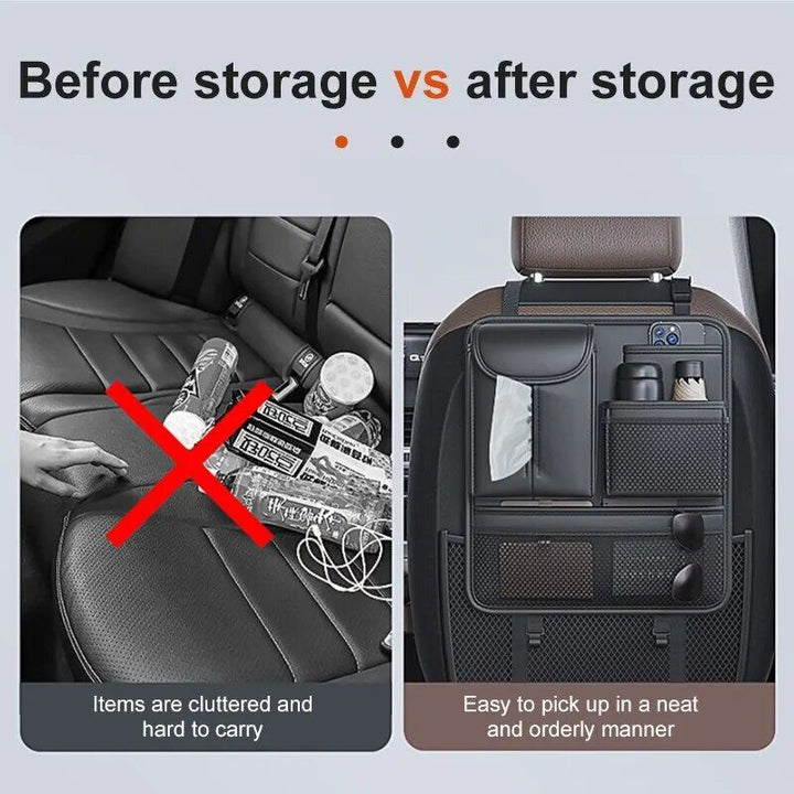 Universal Car Seat Back Organizer with Multi-Pockets & Anti-Kick Pad