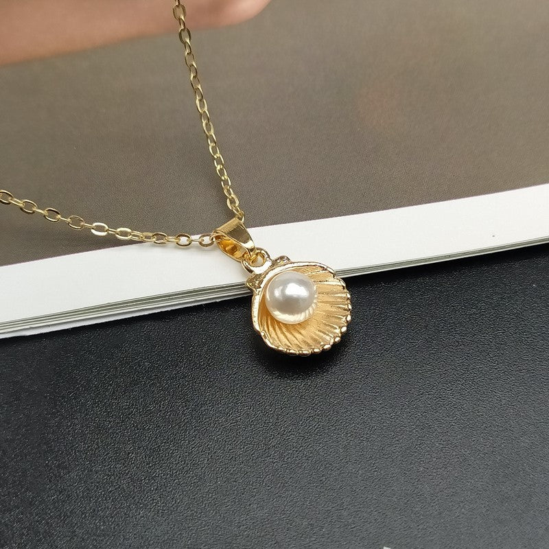 Chic Summer Shell & Imitation Pearl Pendant Necklace