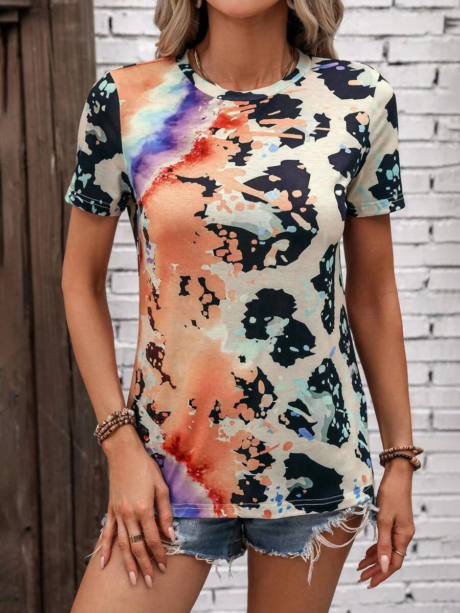 Women's Summer Fashion Painted Short-sleeved Slim T-shirt