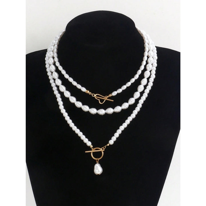 Elegant Imitation Pearl Heart Pendant Necklace