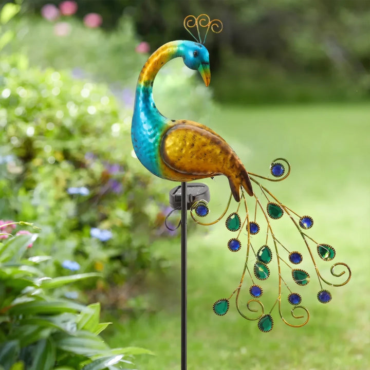 Solar-Powered LED Peacock Garden Lamp