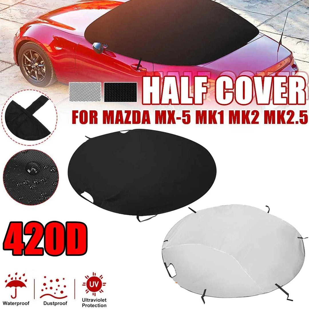 420D Waterproof Half Car Cover – UV Protection, Dustproof Silver/Black Top for Mazda MX-5