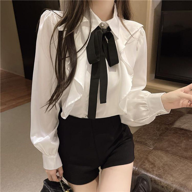 Palace Style Women's Long-sleeved Bow Tie Shirt