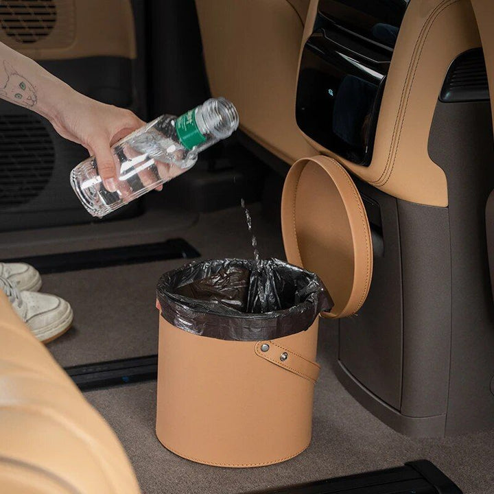 Deluxe Leather Car Trash Can with Rolling Cover