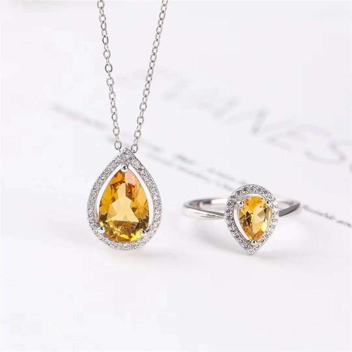 S925 Natural Yellow Crystal Pendant Necklace