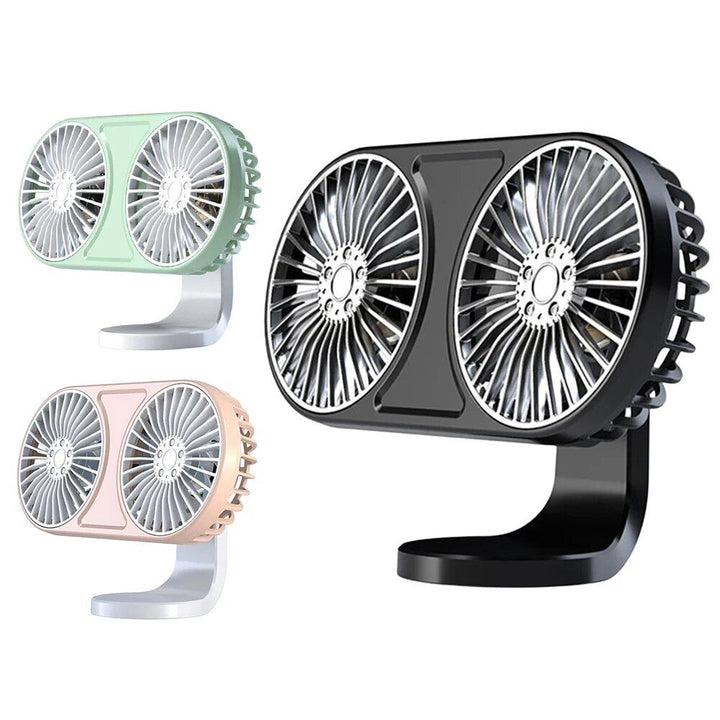 360° Rotating Dual-Head USB Car Fan with Ambient Lighting