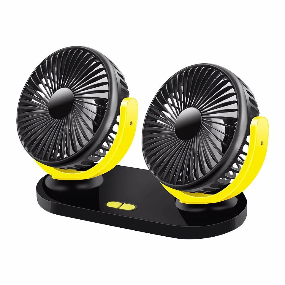 12/24V Dual-Head Car Fan - Adjustable 3-Speed USB Cooling Fan for Auto