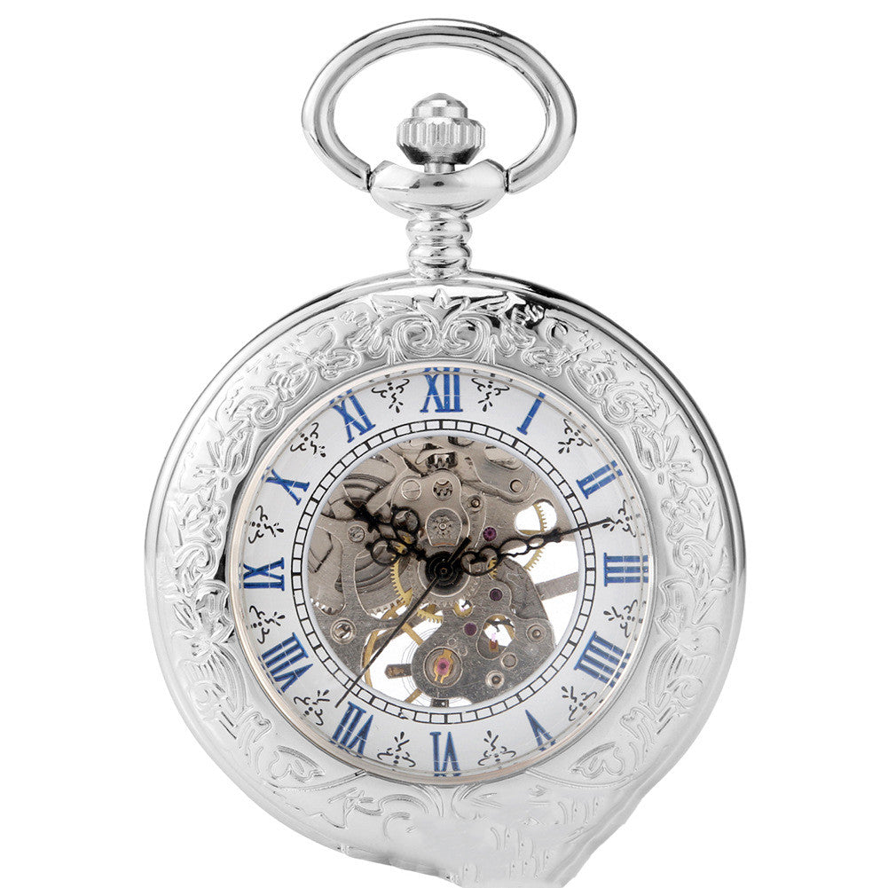 Creative Fashion Transparent Flip Roman Digital Manual Manipulator Pocket Watch