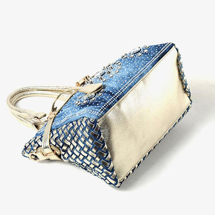 Female Inlaid Glass Rhinestone Small Buckle Lock Denim Single Shoulder Messenger Bag - MRSLM