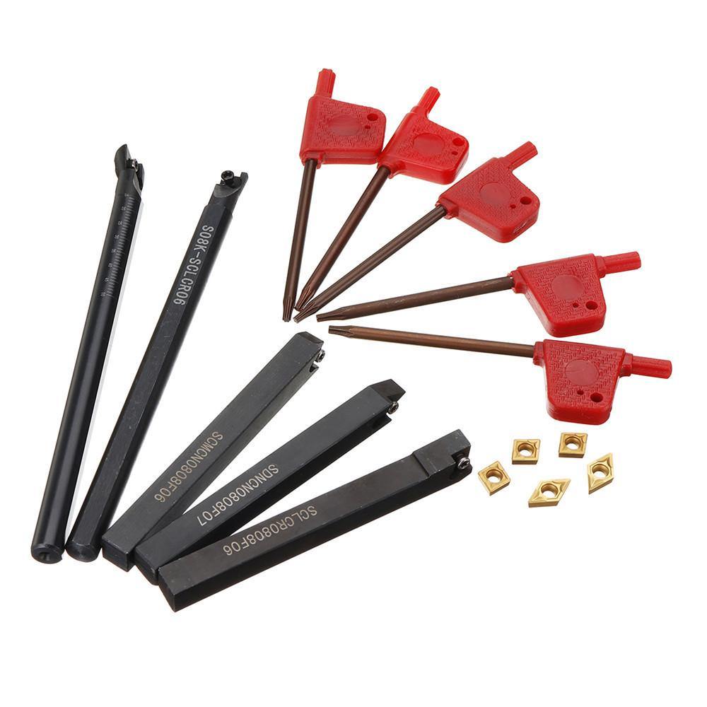 5pcs 8mm Shank Indexable Lathe Turning Tool Holder with CCMT060204 DCMT070204 Carbide Inserts for CNC Machine - MRSLM