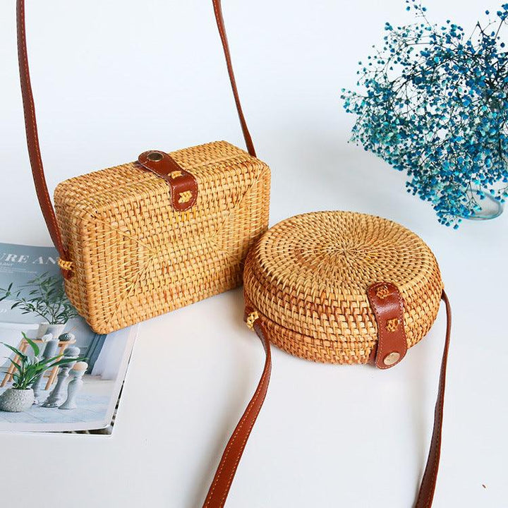 Rattan Weave Bag Retro Women's One Shoulder Small Round Bag - MRSLM