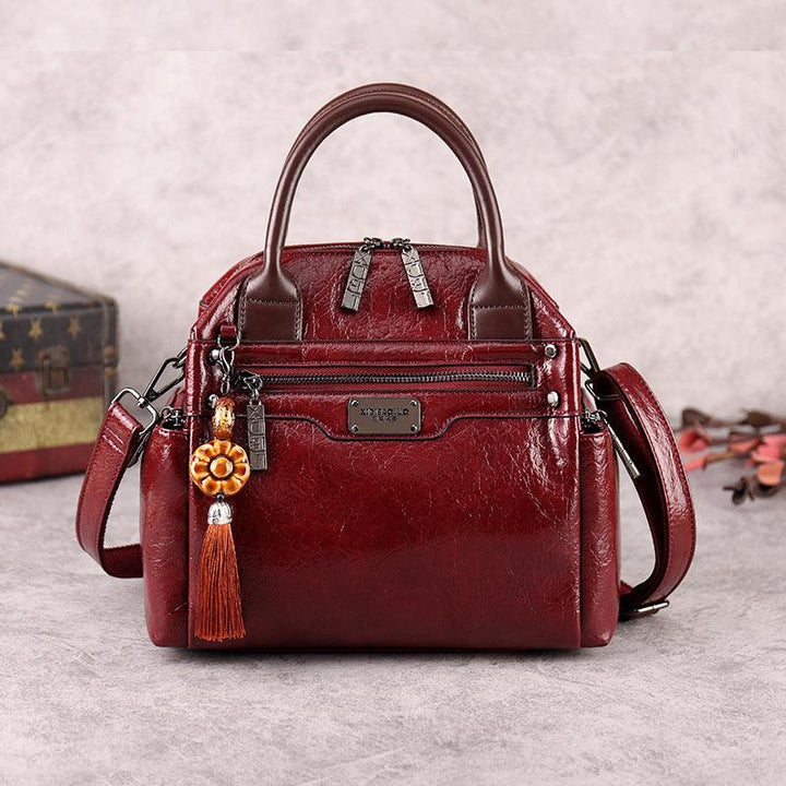 Retro Fashion Oil Wax Leather Hit Color Single-shoulder Oblique Handbag - MRSLM