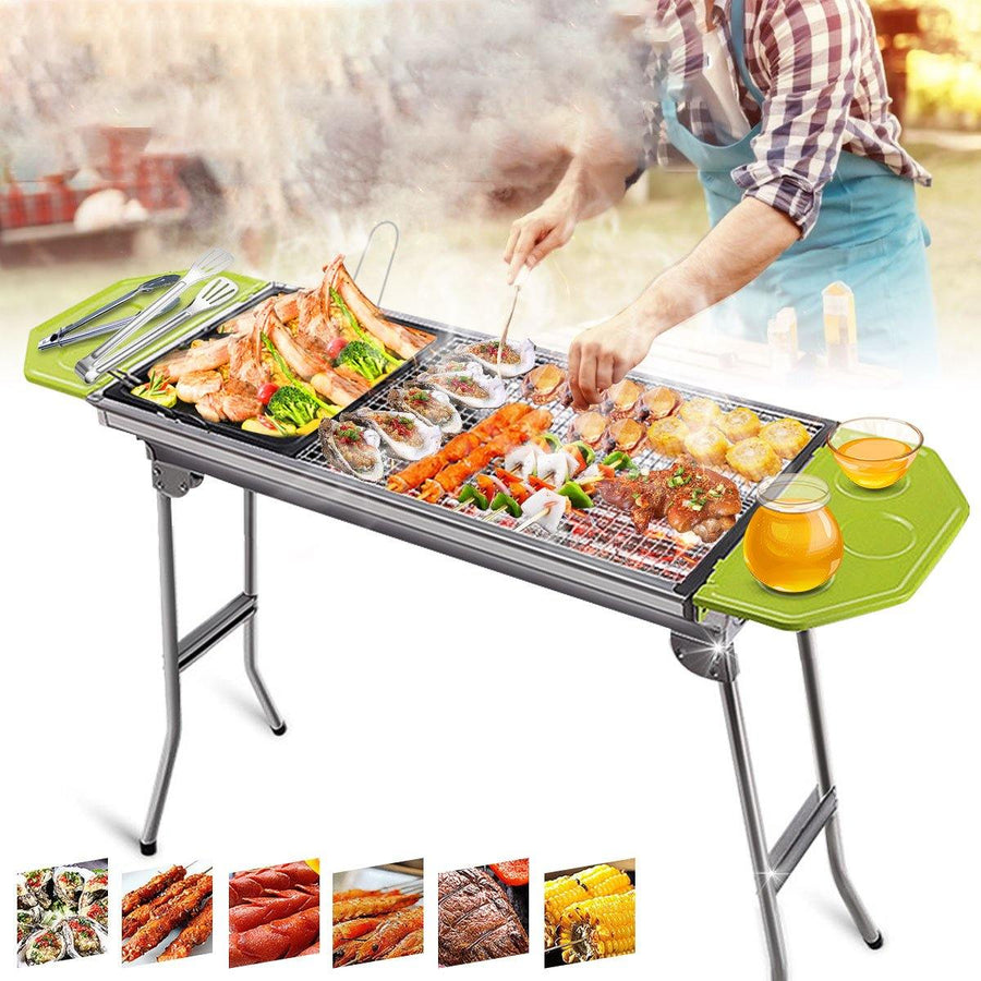 Stainless Steel Outdoor BBQ Charcoal Grill Folding Portable Durable Non-slip BBQ Installation-free Multi-purpose Grill - MRSLM