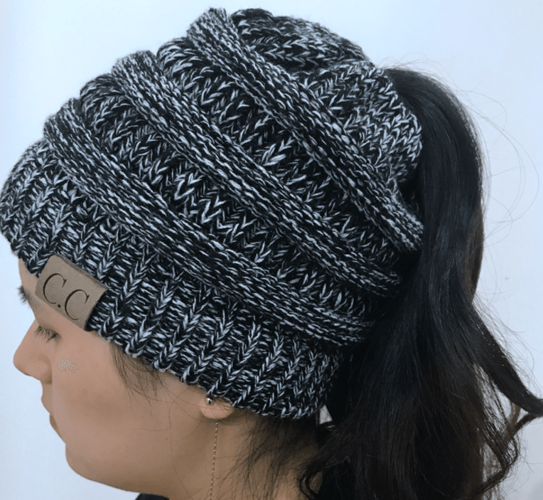 High Bun Ponytail Beanie Hat Chunky Soft Stretch Cable Knit Warm Fuzzy Lined Skull Beanie Acrylic Hats Men And Women - MRSLM