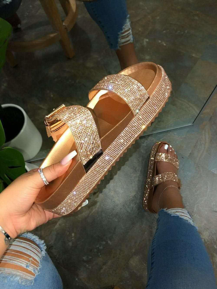 One-line fashion rhinestone sandals - MRSLM